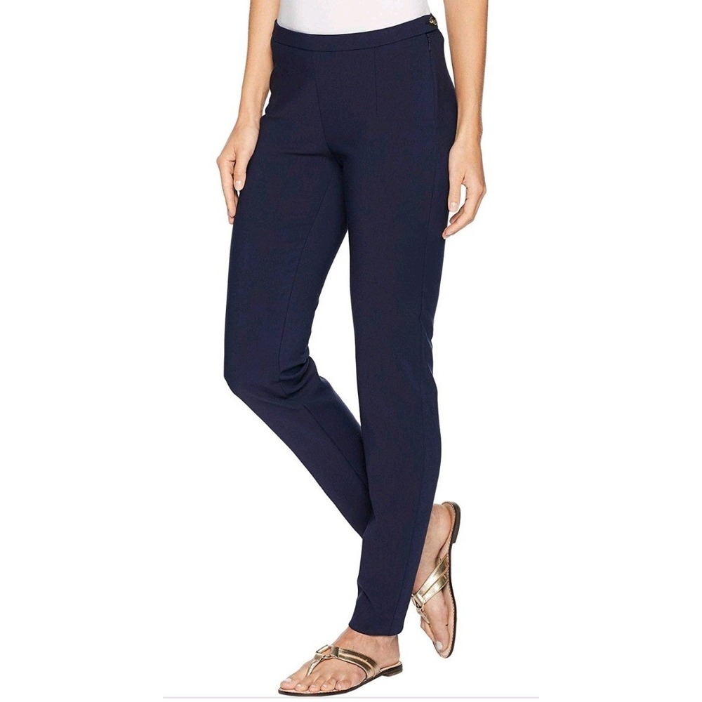 Lilly Pulitzer Alessia Stretch Dinner Pants Navy‎ Blue Side Zip 27269 Womens 14